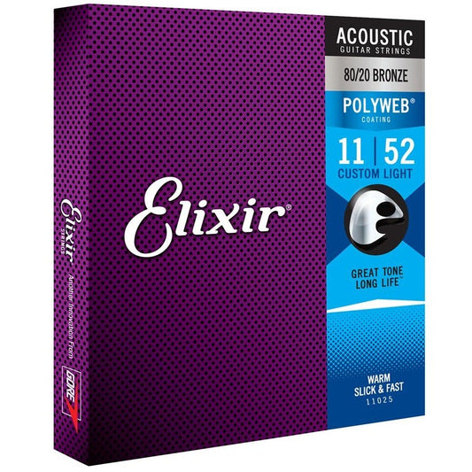 Elixir Bronze Acoustic Guitar Strings Set POLYWEB Coating Light 11-52