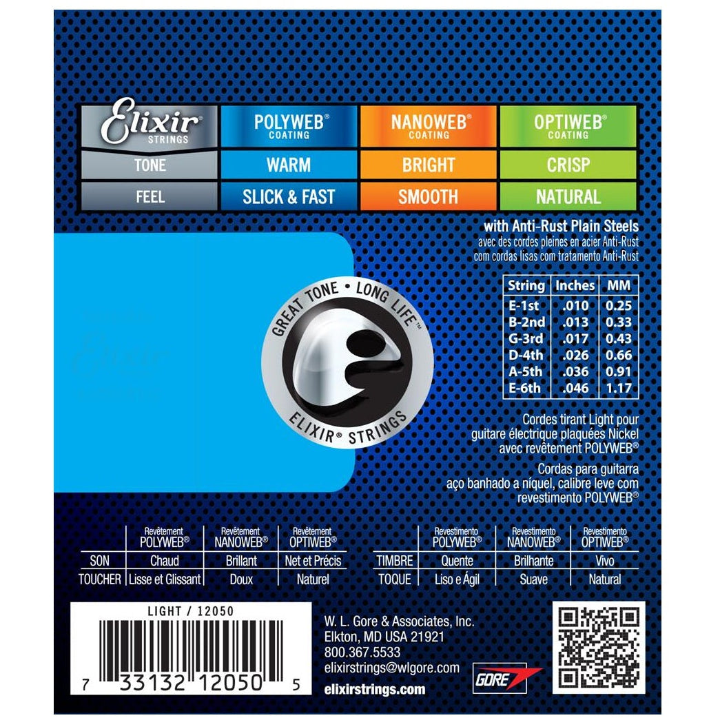 Elixir Electric Guitar Strings Set POLYWEB Coating Light .010-.046 E12050