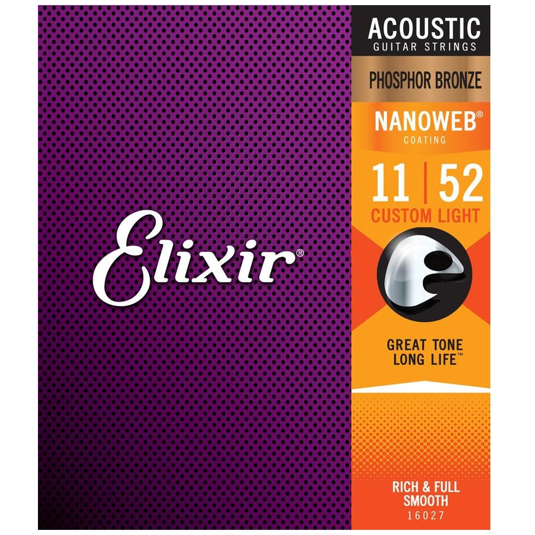 Elixir Phosphor Bronze Acoustic Guitar Strings Set NANOWEB Coating Light 11-52