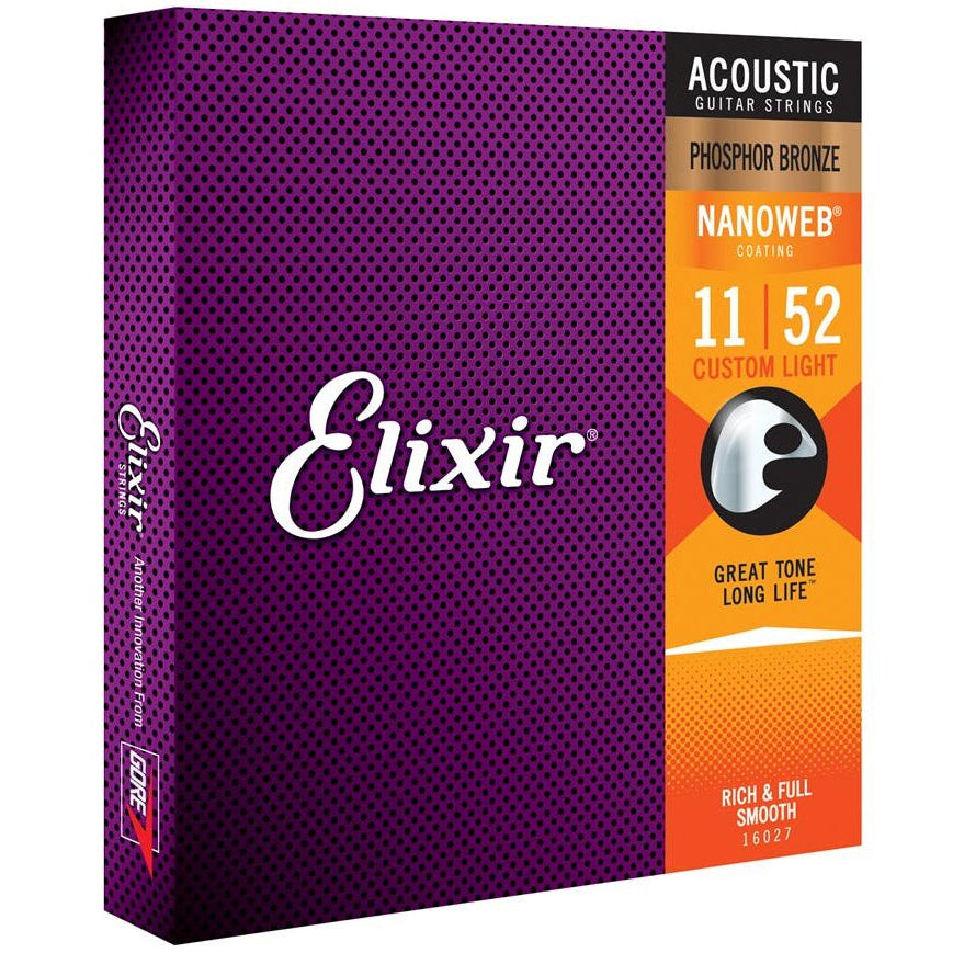 Elixir Phosphor Bronze Acoustic Guitar Strings Set NANOWEB Coating Light 11-52