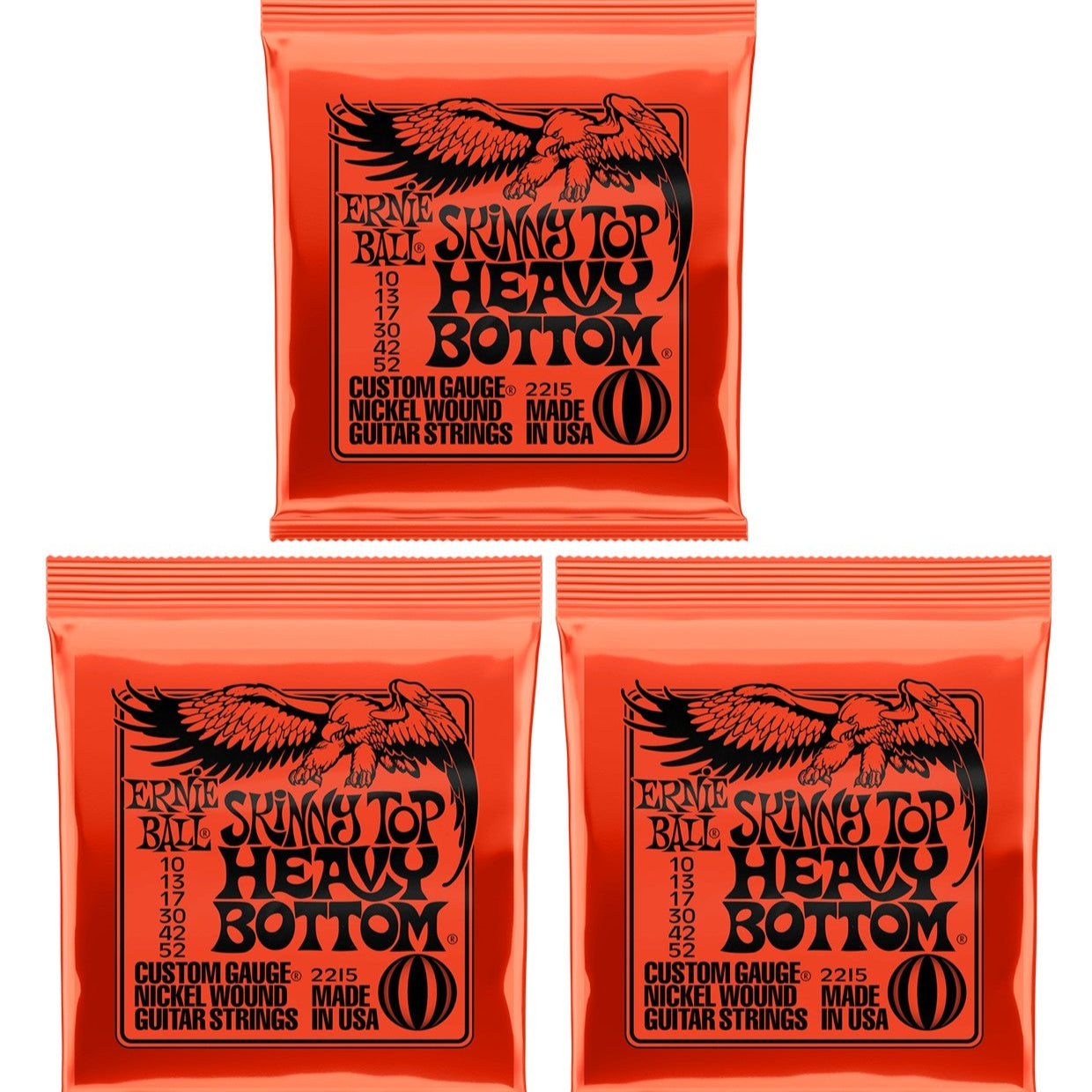 Ernie Ball Skinny Top Heavy Bottom Electric Guitar Strings 3 Set Bundle 10-52