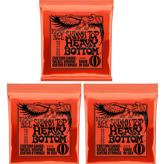 Ernie Ball Skinny Top Heavy Bottom Electric Guitar Strings 3 Set Bundle 10-52