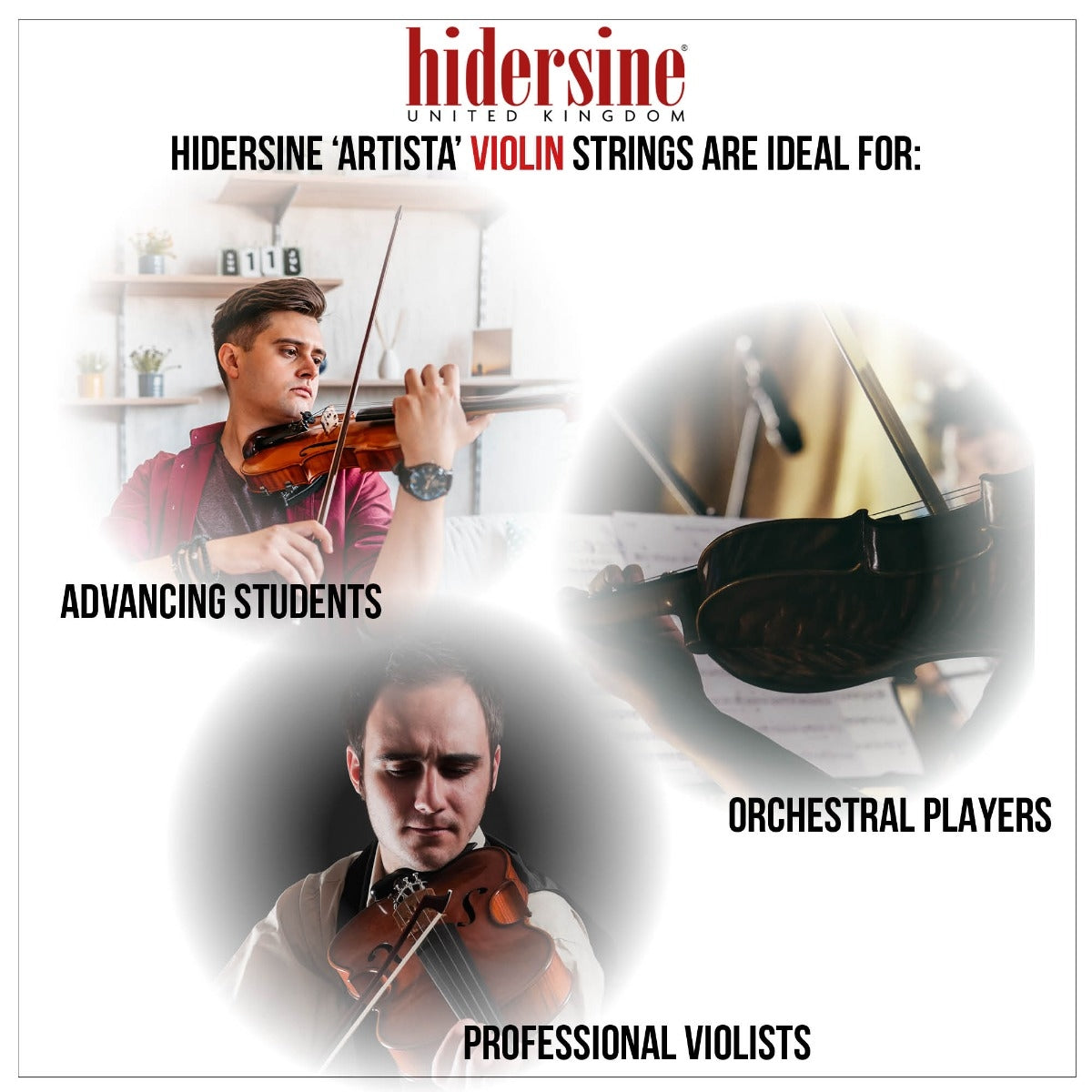 Hidersine Artista Violin String SET Synthetic Core 1/2 & 1/4 Size H100C