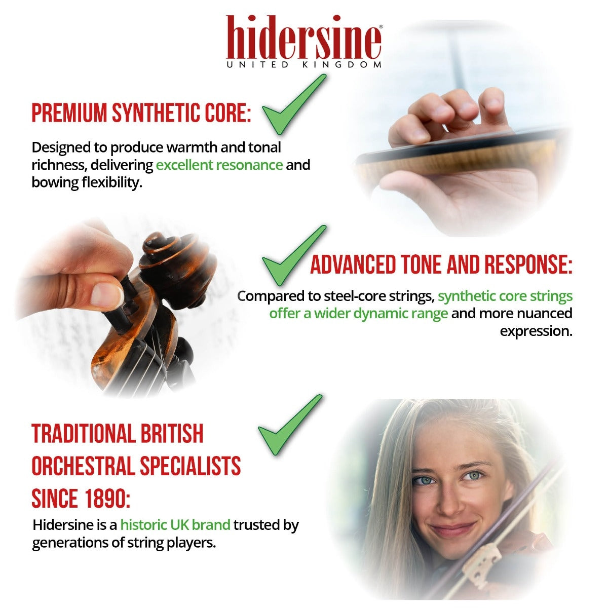 Hidersine Artista Violin String SET Synthetic Core 1/2 & 1/4 Size H100C