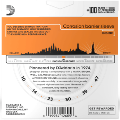 D'Addario Phosphor Bronze Acoustic Guitar Strings 3 Set Pack 10-47 EJ15-3D