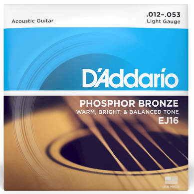 D'Addario Phosphor Bronze Acoustic Guitar Strings 12-53 Light EJ16