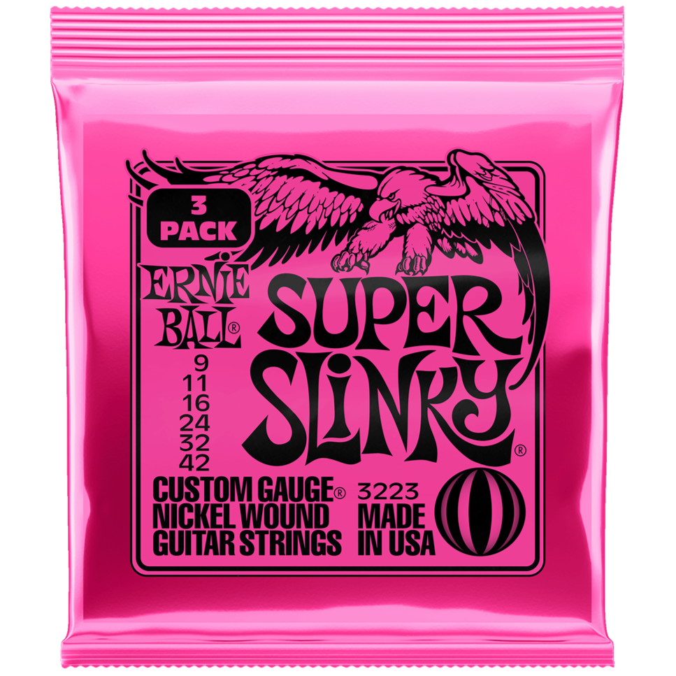 Ernie Ball Super Slinky 3 Set Pack Bundle Pinks 9-42