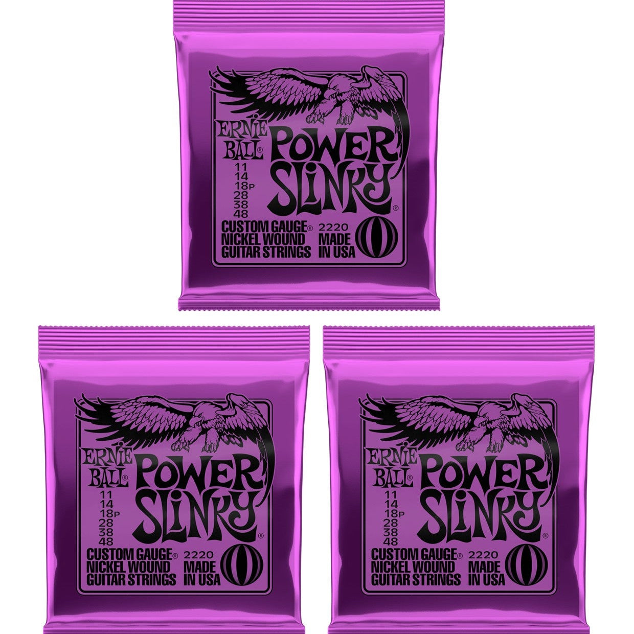 Ernie Ball Power Slinky Electric Guitar Strings Set 11-48 3 Set Bundle