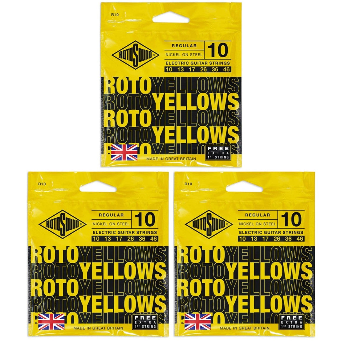 Rotosound Regular Electric Guitar Strings 10-46 Yellows 3 SET BUNDLE