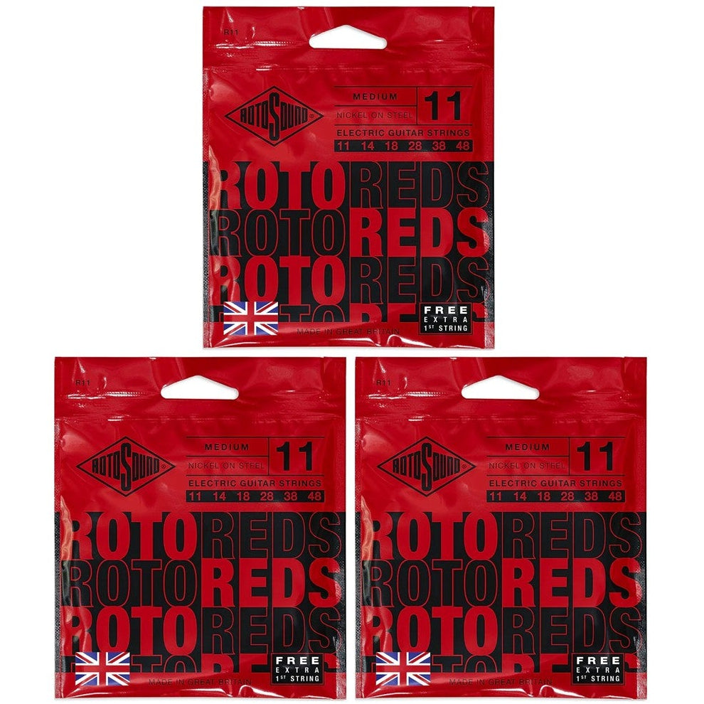 Rotosound Electric Guitar Strings 11-48 Reds 3 Set Bundle R11