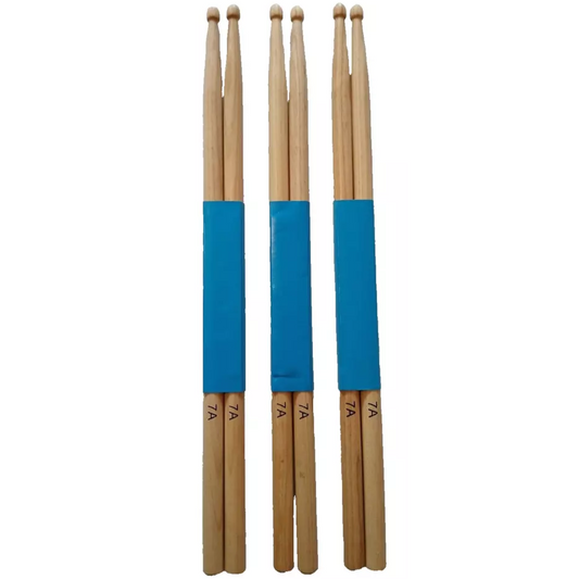 QTX Drumsticks 7A Wood Tip Bundle (3 Pairs)