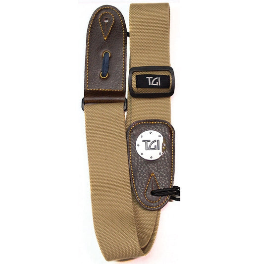 TGI Guitar Strap Woven Khaki Leather Ends