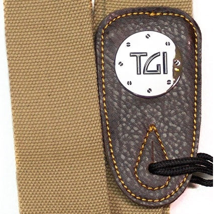 TGI Guitar Strap Woven Khaki With Leather Ends