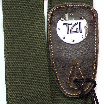 TGI Guitar Strap Woven Green With Leather Ends