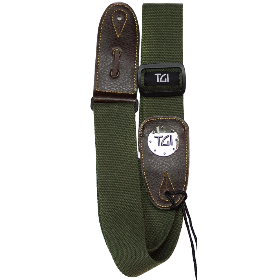 TGI Guitar Strap Woven Green Leather Ends