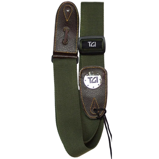 TGI Guitar Strap Woven Green Leather Ends