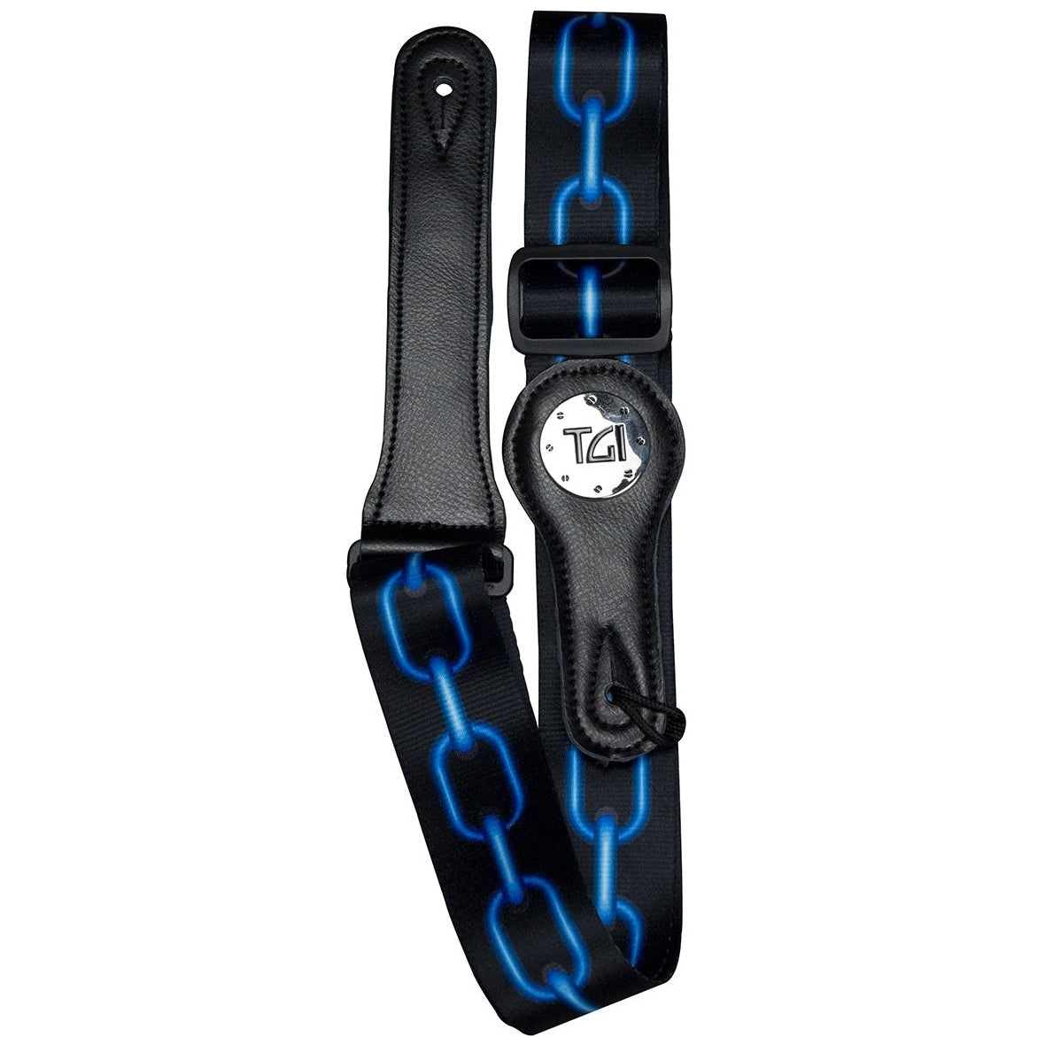 TGI Guitar Strap Blue Chain On Black Nylon