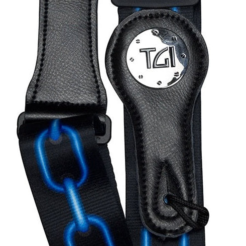 TGI Guitar Strap Blue Chain On Black Nylon