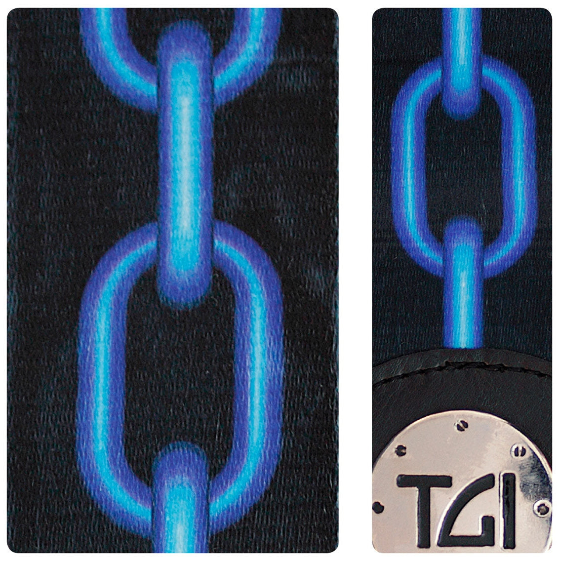 TGI Guitar Strap Blue Chain On Black Nylon