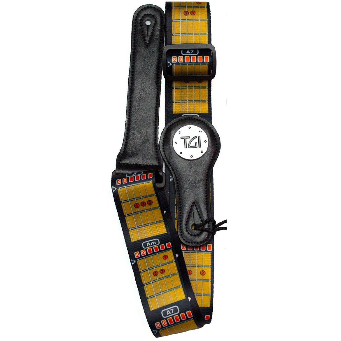 TGI Guitar Strap Guitar Chords Theme On Black Nylon