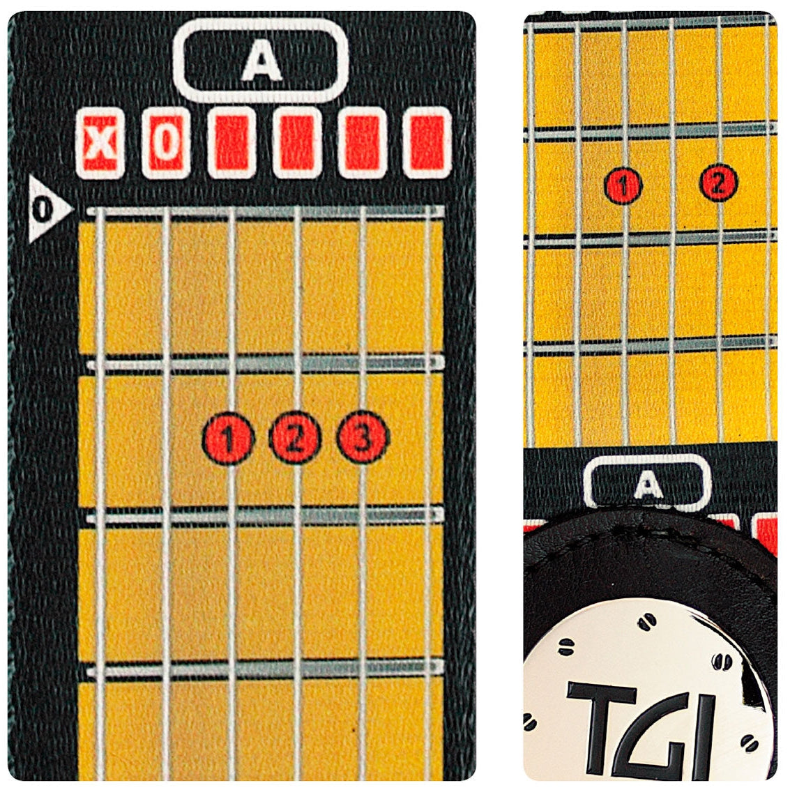 TGI Guitar Strap Guitar Chords Theme On Black Nylon