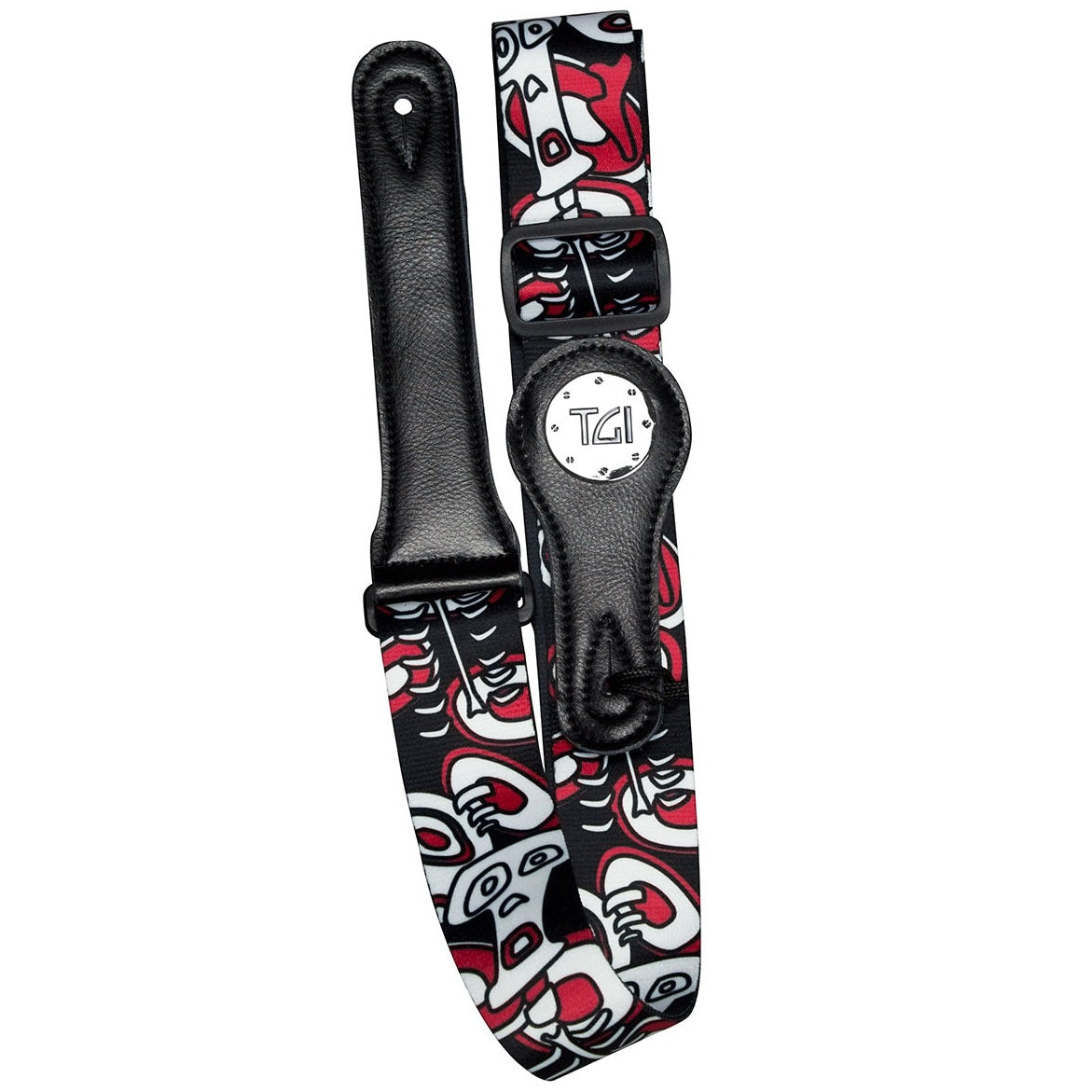 TGI Guitar Strap Red Skeleton On Black Nylon