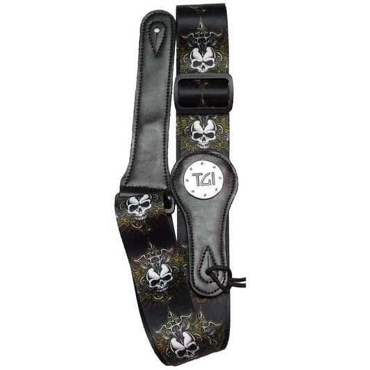 TGI Guitar Strap Celtic Cross Skull On Black Nylon