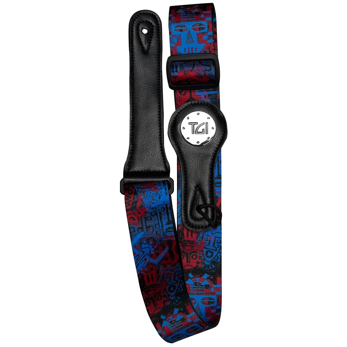 TGI Guitar Strap Blue Tribal Theme On Black Nylon