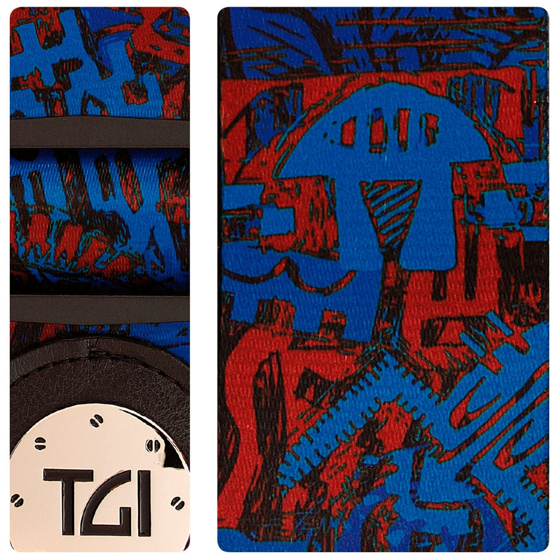 TGI Guitar Strap Blue Tribal Theme On Black Nylon