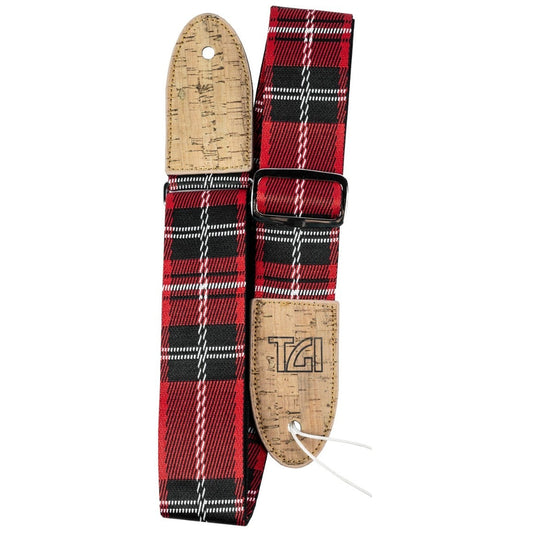 TGI Guitar Strap Woven Cotton Vegan Red Tartan